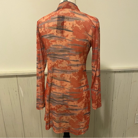 Wild Fable Small Mesh Long Sleeve Button Up Orange Tie-Dye Dress - Picture 8 of 13